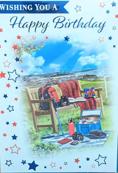Open Male Birthday - Traditional Scene Brown Bench