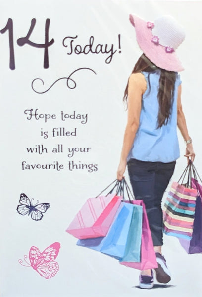 14 Girl Birthday - Girl With Shopping & Hat