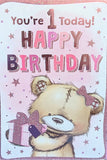 1 Girl Birthday - Cute Bear With Box