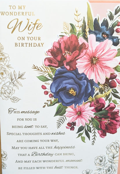 Wife Birthday - Large Flowers & Words