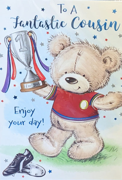 Cousin Birthday - Cute Bear With Trophy