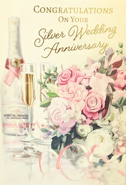 Silver Anniversary - Champagne & Pink Flowers