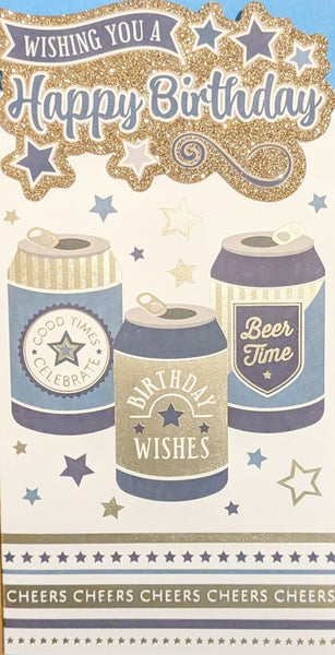 Open Male Birthday - Slim Platinum Beer Cans