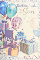 Son Birthday - Blue Gift Boxes & Balloons