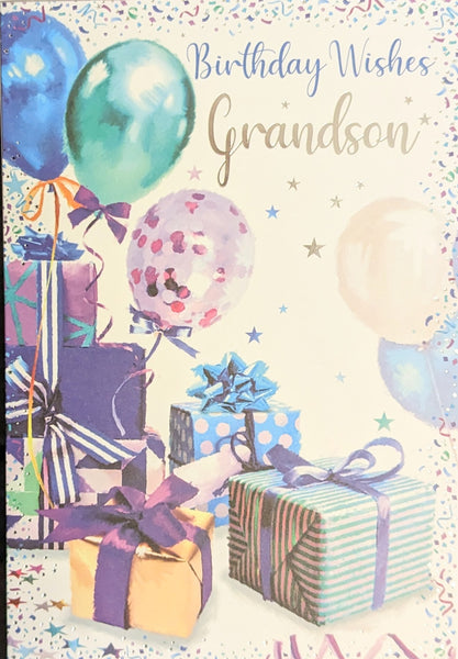 Grandson Birthday - Blue Gift Boxes & Balloons