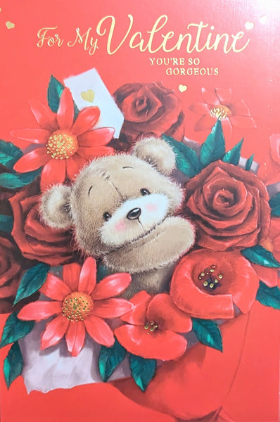 Valentines Open - Cute Bear In Flowers