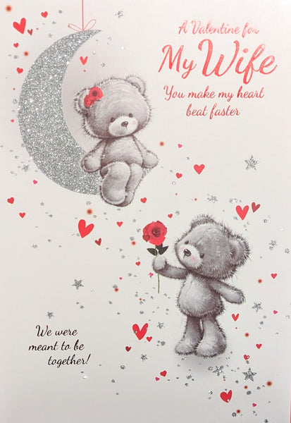 Valentine's Wife - Large Cute Bear With Silver Moon
