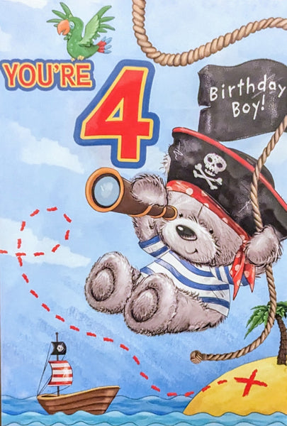 4 Boy Birthday - Cute Pirate With Telescope