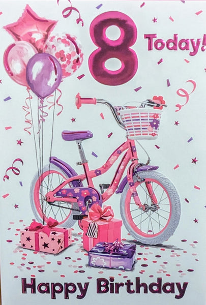 8 Girl Birthday - Pink Bike & Balloons