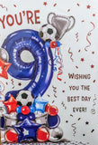 9 Boy Birthday - Blue Balloon & Footballs