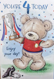 4 Boy Birthday - Cute Bear With Trophy