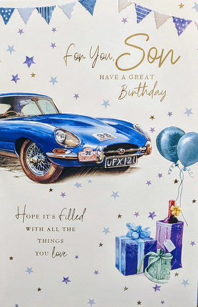 Son Birthday - Blue Car & Balloons