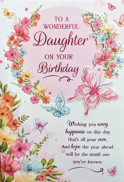 Daughter Birthday - Large Flowers & Butterflies