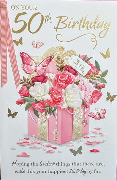 50 Birthday Female - Pink Box & Flowers