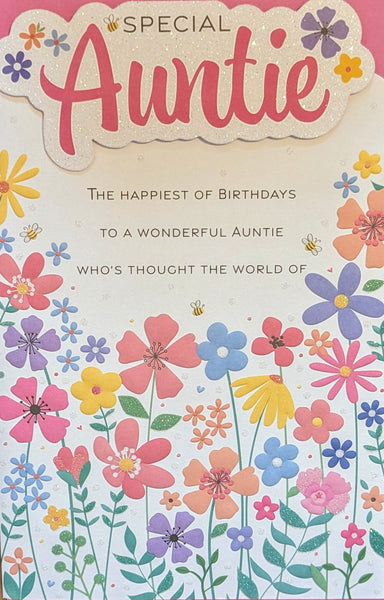 Auntie Birthday - Platinum Flowers