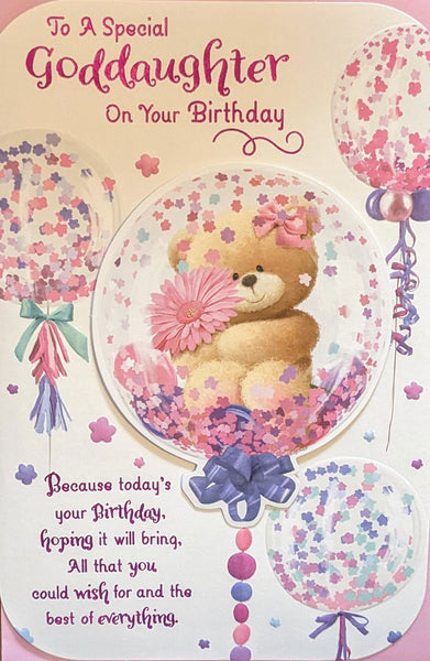 Goddaughter Birthday - Cute Bear In Balloon