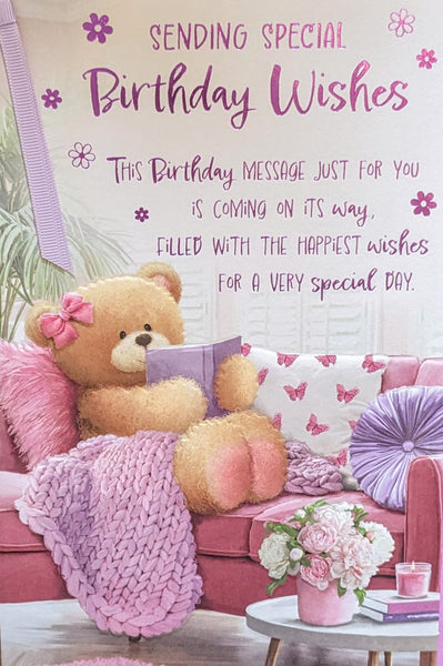Open Female Birthday - Cute Bear With Book