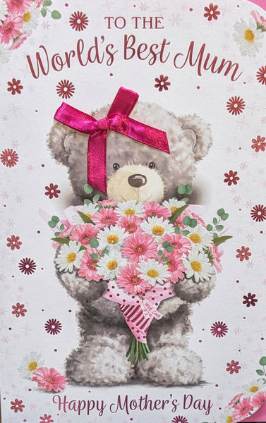Mother’s Day Worlds Best Mum - Cute Bear With Pink Bow