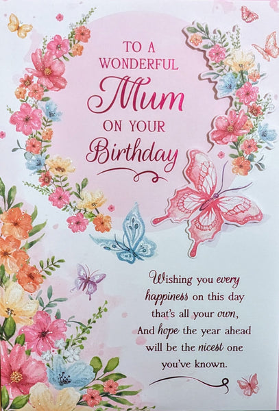 Mum Birthday - Large Flowers & Butterflies