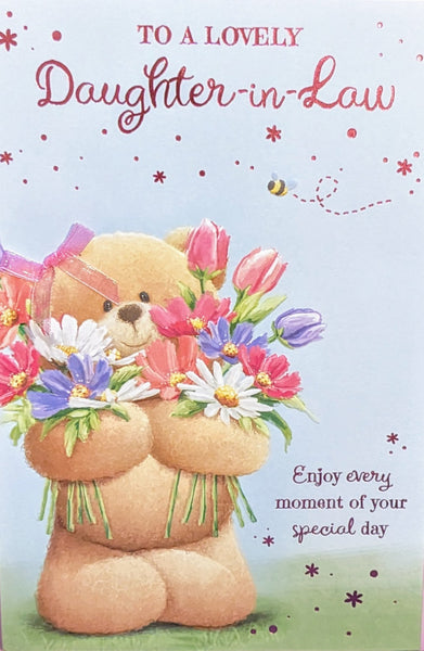 Daughter In Law Birthday - Cute Bear Holding Flowers