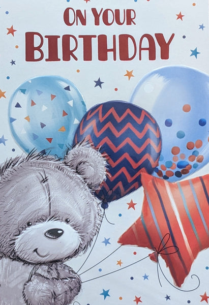 Open Male Birthday - Cute Bear With Balloons On Left