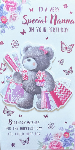 Nanna Birthday - Slim Cute Bear With Gifts