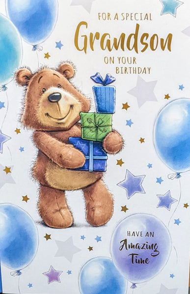 Grandson Birthday - Cute Gift Boxes & Balloons