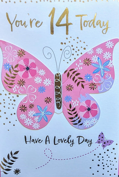 14 Girl Birthday - Pink Butterfly