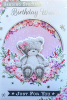 Open Female Birthday - Cute Bear On Flowers