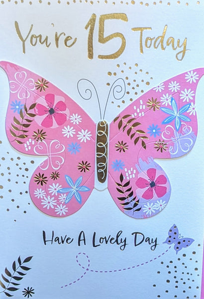 15 Girl Birthday - Pink Butterfly