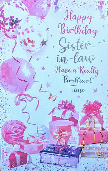 Sister In Law Birthday - Pink Gift Boxes & Balloons