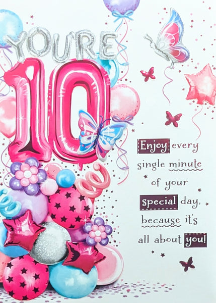 10 Girl Birthday - Pink Balloons