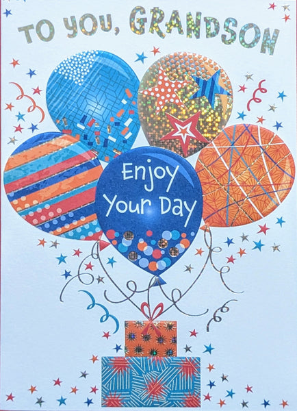 Grandson Birthday - Orange & Blue Balloons