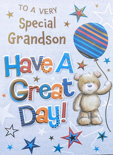 Grandson Birthday - Cute Balloon & Stars