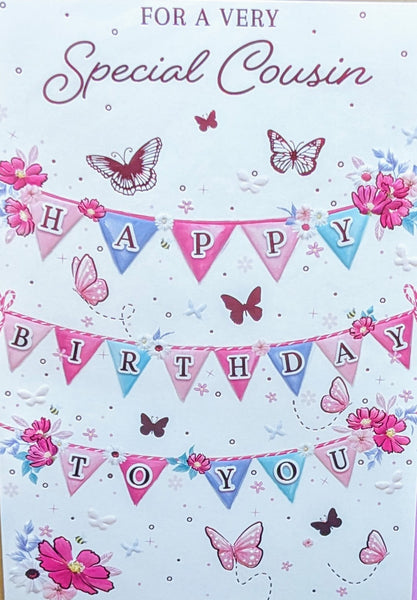 Cousin Birthday - Traditional Pink Bunting