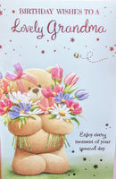 Grandma Birthday - Cute Bear Holding Flowers