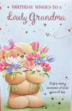 Grandma Birthday - Cute Bear Holding Flowers