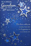 Grandson 21 Birthday- Large Blue & Gold Stars