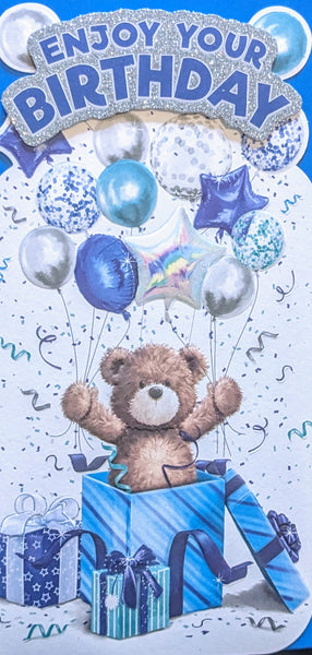 Open Male Birthday - Slim Platinum Cute Box & Balloons