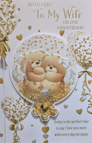 Wife Anniversary - Cute Bears In Balloon