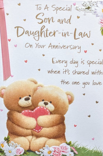 Son & Daughter In Law Anniversary - Cute Bears With Heart