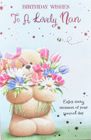 Nan Birthday - Cute Bear Holding Flowers