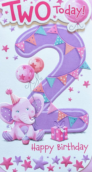 2 Girl Birthday - Platinum Slim Elephant