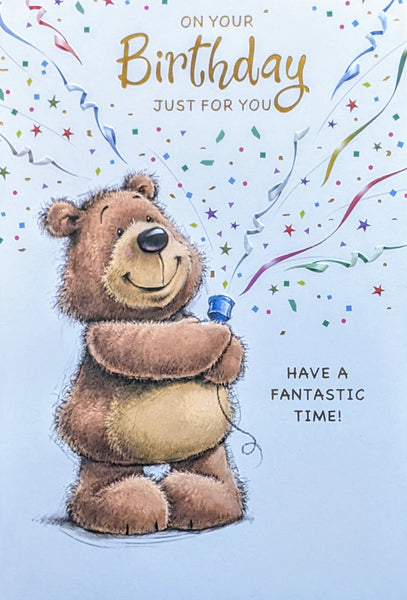 Open Male Birthday - Cute Bear With Confetti