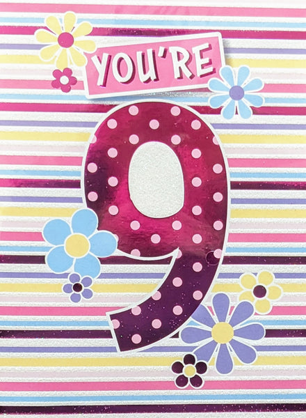 9 Girl Birthday - Spots & Flowers