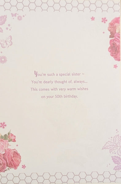 SCHWESTER 50. 50 Gin Glas & Schmetterlinge Design Happy Birthday Karte
