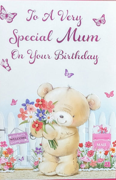 Mum Birthday - Cute Bear With Flowers