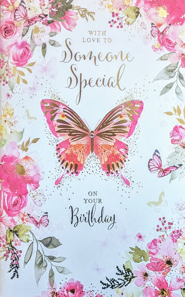 Someone Special Birthday - Pink Butterflies & Flowers