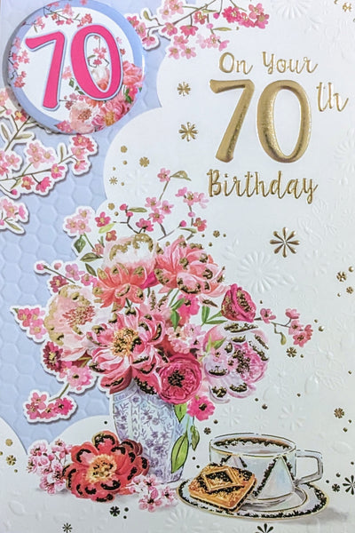 70 Birthday Female - Badged Flowers