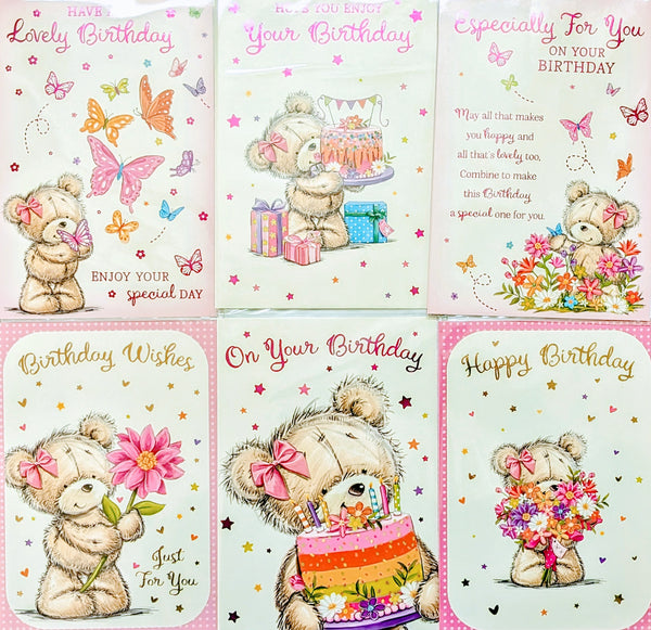 3 x Open Female Birthday Cards - Cute